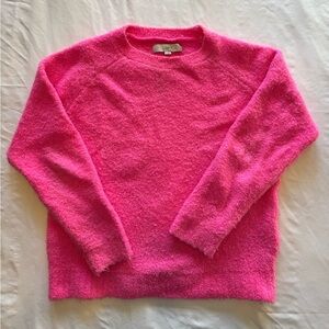 LOFT Bright Pink Crew Neck Boucle Valentines Galentines Womens Sweater